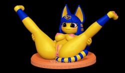 3d_(artwork) :3 animal_crossing ankha ankha_(animal_crossing) anthro anus blue_hair bracelet breasts clitoris digital_media_(artwork) domestic_cat felid feline felis female furry furry_only genitals hair hi_res holding_both_legs jewelry legs_up lying mammal markings nintendo nipples nonotoys nude on_back pawpads pink_anus pink_nipples pink_pawpads pink_pussy pinup pose presenting presenting_pussy pussy smile solo spread_legs spreading striped_markings striped_tail stripes tail tail_markings yellow_body