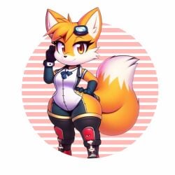 ai_generated anthro blonde_hair cheek_tuft chibi dipstick_tail engineer fluffy fluffy_tail fox icon inner_ear_fluff novelai rule_63 short_hair shortstack sonic_(series) tails tailsko thick_thighs yellow_eyes