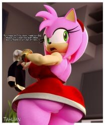 1girls 3d 3d_(artwork) amy_rose anthro ass big_ass breasts bubble_butt clothing dialogue dress fat_ass female female_only hedgehog huge_ass hyper_bimbo indoors large_ass looking_back panties sega shorts shortstack solo sonic_(series) sonic_the_hedgehog_(series) tahlian text thick_ass thick_thighs wide_hips