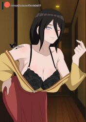 1girls agung911 armpits bare_shoulders big_breasts boruto:_naruto_next_generations bra breasts brown_hair busty cleavage collarbone female female_only hakama hakama_skirt hallway huge_breasts hyuuga_hanabi indoors kimono lavender_eyes looking_at_viewer naruto naruto_(series) one_eye_closed open_clothes open_kimono skirt smile solo solo_focus underwear voluptuous wide_hips wide_sleeves wink yukata