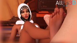 1boy 1girls 3d allfs3d animated barefoot bedouin_pharah bikini blizzard_entertainment dark-skinned_female egyptian erection fareeha_amari feet female foot_fetish footjob golden_nails male overwatch overwatch_2 penis pharah soles straight toes two-footed_footjob video