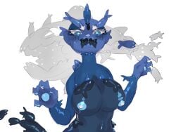 blue_body blue_eyes blush breasts female female_only fish furry glowing humanoid monster monster_girl no_bra no_panties pokémon_(species) pokemon scalie shiny_skin tail verkzst wishiwashi