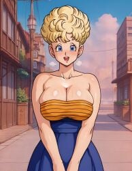 1girls ai_generated bare_shoulders big_breasts blonde_hair blue_eyes breasts bursting_breasts clavicle cleavage clothing cloud collarbone curly_hair dragon_ball facing_viewer female large_breasts looking_at_viewer mature mature_female mature_woman milf outdoors pai-roid panchy panchy_(dragon_ball) panchy_briefs shiny shiny_skin skirt solo sweat sweaty_breasts wet