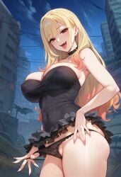 ai_generated ai_hands blonde_hair breasts choker kitagawa_marin large_breasts long_hair looking_at_viewer mommy panties red_eyes solo sono_bisque_doll_wa_koi_wo_suru strapless tongue underwear