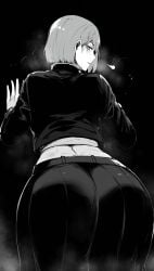 1girl 1girls 2d 2d_(artwork) ass ass_focus big_ass clothed female female_only jujutsu_kaisen kugisaki_nobara looking_back masoq095 monochrome tagme