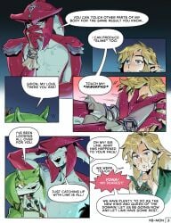 1girl 2boys blush blush_lines blushing breath_of_the_wild cheating cheating_husband comic couple_(romantic) embarassed embarrassed embarrassment femboy gay human_on_humanoid innocent kbmon link link_(breath_of_the_wild) red_body romantic_couple shark shark_humanoid sharp_teeth sidon sidon_(zelda) small_dom_big_sub speech_bubble the_legend_of_zelda the_legend_of_zelda:_breath_of_the_wild the_legend_of_zelda:_tears_of_the_kingdom wet wet_body wet_face wet_skin yaoi yellow_eyes yona_(zelda) zora\r\nyona_(tears_of_the_kingdom)