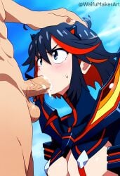 1boy 1boy1girl 1girl1boy 1girls adult_swim ai_generated angry blowjob blush breasts clothed clothed_female_nude_male cock cum cum_drip cum_in_mouth fellatio female hand_on_head hi_res high_resolution highres huge_cock kill_la_kill looking_up male male/female matoi_ryuuko medium_breasts naked outdoors outercourse penis rape suspenders testicles toonami underboob veiny_penis waifumakerart