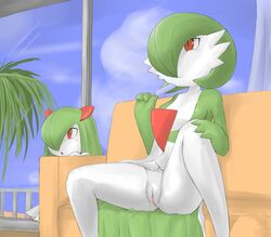 ambiguous_gender anthro female flat_chest gardevoir ice_pop kirlia milf mother no_breasts pokemon pokemon_(species) pokemon_rse pussy red_eyes sitting