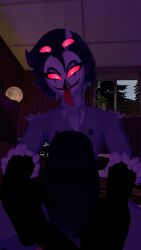 3d avian bedroom bird cock_out demon helluva_boss looking_at_viewer lustful_gaze naked_male owl owl_demon ready_for_sex stolas_(helluva_boss) vrchat vrchat_avatar