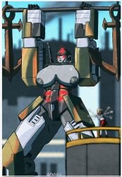 1girls big_breasts breasts busty dreadnought_(transformers) fan_character grey_nipples grey_skin mechavee nipples oc original_character red_eyes robot robot_girl robot_humanoid transformers weightlifting