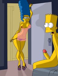 1boy 1girls 2013 babydoll bart_simpson bed bedroom big_breasts big_penis blue_hair breasts color digital_media_(artwork) edit evilweazel female high_heels human in_doorway incest jab jab_comix lowres male marge_simpson milf mother mother_and_son open_door panties penis pink_babydoll platform_heels pubic_hair purple_high_heels purple_panties shocked_expression son straight stripping teasing the_simpsons transparent_clothing uncensored unshaved_pussy yellow_hair yellow_skin