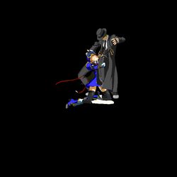 animated black_background blazblue cum cum_in_mouth cum_pool error fellatio forced game_sprite hazama noel_vermillion oral pixel_art rape sprite