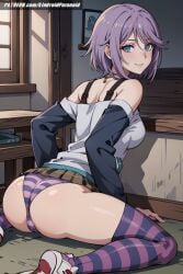 ai_generated aindroidparanoid ass breasts breasts cameltoe cute fat_ass huge_ass indoors large_ass miniskirt narrow_waist panties petite purple_eyes purple_hair rosario+vampire schoolgirl shirayuki_mizore short_hair skirt slim_waist stable_diffusion