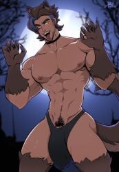 abs all_draw bara biceps bulge halloween holidays male male_nipples male_only manly muscular_male nipples pecs penis_outline werewolf