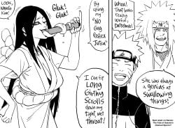 absurdres animal bb_(baalbuddy) black_hair black_thighhighs breasts cleavage_cutout clothing_cutout english_text female genderswap_(mtf) highres jiraiya large_breasts long_hair long_tongue naruto naruto_(series) orochimaru rule_63 sexually_suggestive short_sleeves snake solo speech_bubble thighhighs tongue tongue_out uzumaki_naruto