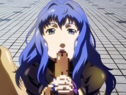 animated blue_hair censored clothing fellatio ibento_e_ikou!_sono interracial long_hair macross macross_frontier oral penis pov sex sheryl_nome yabusame