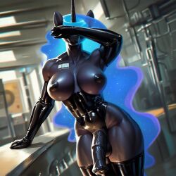 ai_generated anthro barcode futanari latex latex_drone muscular my_little_pony princess_luna_(mlp) thighhighs