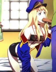 animated ass bed censored clothing fellatio ibento_e_ikou!_sono macross macross_frontier medium_breasts oral penis police police_uniform policewoman sex sheryl_nome shorts tubetop uniform yabusame