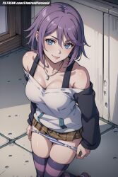 ai_generated aindroidparanoid ass breasts cameltoe cute fat_ass huge_ass indoors large_ass miniskirt narrow_waist panties petite purple_eyes purple_hair rosario+vampire schoolgirl shirayuki_mizore short_hair skirt slim_waist stable_diffusion