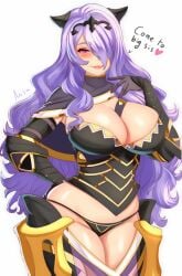 1girls anisdrawn bare_thighs black_leotard black_panties breasts camilla_(fire_emblem) capelet cowboy_shot english_text fake_horns female fire_emblem fire_emblem_fates hair_over_one_eye highres hips horns huge_breasts inner_thighs leotard light-skinned_female light_skin long_hair looking_at_viewer nintendo panties pink_lips purple_eyes purple_hair smile solo standing text thick_thighs thighs underwear very_long_hair wide_hips