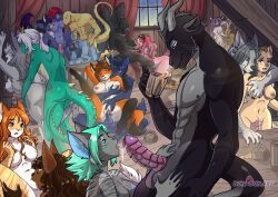 anthro avian bunbunart canid canine canis dragon felid feline female female/female group group_sex hi_res lizard male male/female mammal mythological_creature mythological_scalie mythology orgy orgy_sex reptile scalie sex wolf