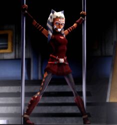 1girls 3d ahsoka_tano background ball_gag blue_eyes bondage bound bound_arms bound_hands bound_legs breasts clothed female female_only gagged humanoid looking_at_viewer skyripe slave slave_ahsoka solo star_wars thighs togruta