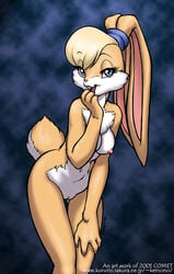 2001 anthro blonde_hair blue_eyes breasts dr_comet female furry lagomorph lola_bunny looking_at_viewer looney_tunes nipples nude open_mouth orange_fur pussy rabbit smile solo tail