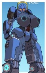 1girls battlebus big_breasts black_nipples blush breasts female female_only fortnite huge_breasts mechavee nipples robot robot_girl robot_humanoid solo solo_female transformers yellow_eyes