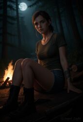 1girls ai_generated angel_light angel_light_(artist) ellie_(the_last_of_us) ellie_williams forest night the_last_of_us the_last_of_us_2