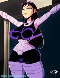 1girls black_hair blackfire breasts cartoon_network chillguydraws frostbiteboi large_breasts looking_at_viewer purple_eyes solo teen_titans thighs toonami wide_hips