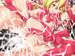 blonde_hair bukkake censored cum erect_nipple erect_nipples hajime_studio hime naked_ribbon nipples nude red_eyes ribbon ribbons