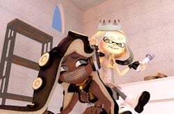 3d 3d_(artwork) bondage collar dominant dominant_female domination marina_(splatoon) nintendo pearl_(splatoon) pet_play petplay splatoon splatoon_2 squid_sisters submissive submissive_female tape tape_gag taped_mouth vibrator video_game