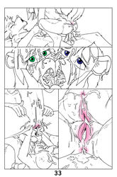 2girls anus blue_eyess breasts bussaca comic cum english_text female green_eyes male oral page_33 pussy sex siblings slippers_comic threesome twins