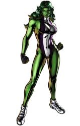 artist_request clenched_hand curvy fingerless_gloves fit fit_female gloves green_eyes green_hair green_skin heroine jennifer_walters leotard long_hair looking_at_viewer marvel marvel_comics marvel_vs._capcom marvel_vs._capcom_3 muscular muscular_female official_art pose revealing_clothes seductive seductive_smile she-hulk sideboob skimpy smile superheroine transparent_background voluptuous