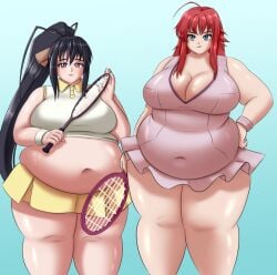 2girls akeno_himejima bbw belly_overhang big_belly big_female blush chubby chubby_female chubbymuffin embarrassed fat fat_ass fat_female fat_fetish fat_girl fat_woman fatty high_school_dxd large_female obese obese_female overweight overweight_female pig plump pork_chop rias_gremory skirt tennis_racket thick_thighs tubby weight_gain