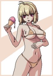 arcueid_brunestud bikini blonde_hair breasts fate_(series) female gold_bikini highres large_breasts navel pixel_art seiko093 short_hair solo swimsuit tsukihime