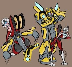 1boy 1girls 2d 2d_(artwork) arcee arcee_(rotb) ass bending_over big_penis blue_eyes blush bumblebee_(transformers) large_penis panties penis robot robot_boy robot_girl robot_penis size_difference straight transformers transformers_rise_of_the_beasts xedtome