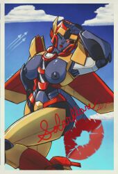 big_breasts breasts fan_character high_heels mechanical_wings mechavee nipples oc original_character red_eyes red_lipstick robot robot_girl robot_humanoid transformers wings