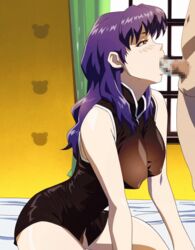 animated blush breasts censored clothing erect_nipples erect_nipples_under_clothes fellatio hair ibento_e_ikou!_sono large_breasts long_hair misato_katsuragi neon_genesis_evangelion oral penis yabusame