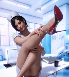 3d ada_wong asian asian_female black_hair busty capcom cashmerechaos female female_focus female_only going_commando high_heels hourglass_figure no_panties nurse nurse_cap pinup pinup_pose posing pussy resident_evil resident_evil_2 resident_evil_2_remake resident_evil_4 resident_evil_4_remake tagme vagina wide_hips