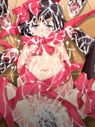 blush censored cum hajime_studio nipples open_mouth penis pregnant ribbon ribbons tear