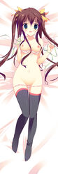 bed big_breasts blush breasts brown_hair dakimakura green_eyes highres huang_lingyin huge_eyes infinite_stratos large_breasts long_hair lying nipples panties pussy thighhighs uncensored underwear