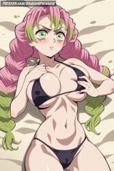 ai_generated aindroidparanoid ass bare_breasts beach bicolored_hair big_ass big_breasts big_butt bikini blush braid breasts breasts_out busty cameltoe demon_slayer grabbing_breasts grabbing_own_breast green_eyes green_hair hourglass_figure huge_breasts kanroji_mitsuri kimetsu_no_yaiba large_breasts lying milk milking narrow_waist nipples outdoors pink_hair sand squeezing squeezing_breast stable_diffusion tits_out topless