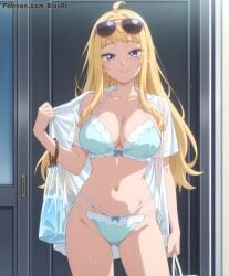 1girls ai_generated bikini blonde_hair blue_bikini bluu_ai dosanko_gal_wa_namara_menkoi fuyuki_minami solo swimsuit