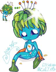 1boy 2016_rio_olympics 2020s 2024 absurd_res big_hair blue_skin brazil cum erect_penis green_hair hi_res highres male male_focus male_only mascots nicolyarts non-human olympic_mascot olympics penis self_upload simple_background small_balls small_penis spreading tagme tom_(mascot) toony