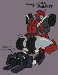 1boy 1girls ass assjob big_ass blue_eyes english_text fan_character oc original_character penis penis_between_ass robot robot_girl robot_humanoid text thick_thighs transformers xedtome