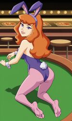 ai_generated ass bigmic145 breasts bunny_ears bunny_girl bunny_tail bunnysuit cartoon_network casino daphne_blake daphne_blake_(mystery_incorporated) feet foot_fetish pantyhose pink_pantyhose playboy_bunny red_hair scooby-doo scooby-doo!_mystery_incorporated