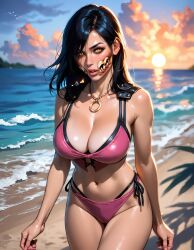 ai_generated big_breasts bikini butterface mileena mortal_kombat mortal_kombat_x sharp_teeth