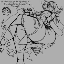 big_ass black_and_white blush confident giantess gigantic_ass gigantic_breasts huge_ass huge_breasts kid_icarus kid_icarus_uprising lapotato8 legs_crossed nintendo palutena phosphora surprised text thick_thighs