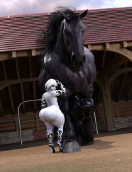 3d 3d_(artwork) animal_genitalia animal_penis big_ass big_balls big_butt big_penis black_body black_fur black_hair black_penis cow_print equid equine equine_penis erect_penis erection flared_penis heels horse horse_penis horsecock huge_ass huge_cock hyper hyper_ass hyper_genitalia hyper_penis leaning_on_another muscles muscular muscular_feral muscular_male rivaliant size_difference stable texas_(rivaliant) white_silk